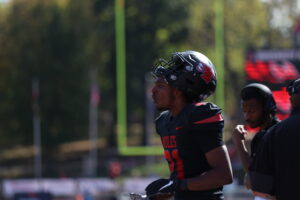 Junior defensive back Joe Morrison looks on as the Central Missouri Mules face the Northwest Missouri State Bearcats.