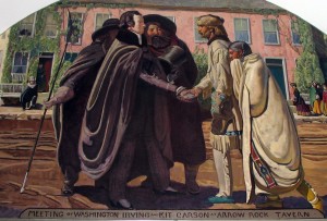 Meeting of Washington Irving and Kit Carson at Arrow Rock Tavern from a mural in the Missouri State Capitol.