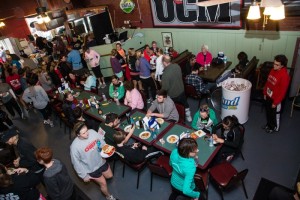 Racers enjoying breakfast inside of Blaine's Bar & Grille.