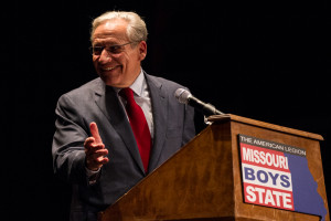 (Photo by Andrew Mather, Missouri Boys State) Bob Woodward, a renowned journalist who played a key role in uncovering the facts in the infamous Watergate Scandal, was the keynote speaker during Tuesday night's Missouri Boys State evening assembly in Hendricks Hall at UCM. Woodward spoke about his experiences as a journalist, while also offering advice to the citizens of Boys State about careers in the journalism field.