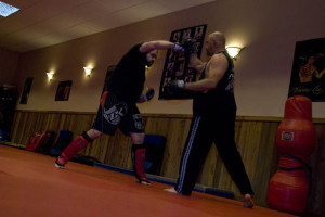 From left, Denton Matheny, 24, and father, Billy, 47, practice their moves between teaching classes at Warrior Jujitsu Monday, June 3. Billy has been involved with martial arts since he was 12 years old and has been teaching for six years. Denton teaches the youth class and is one of Billy’s fighters, having some trophies on the wall for taking down a few giants. 