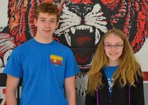 Warrensburg High School sophomores Benjamin Bissen, left, and Kathryn Smith recently received scholarships to attend the Missouri Scholars Academy for three weeks on the campus of the University of Missouri – Columbia. The scholarships are made possible by the donations of Warrensburg R-6 School District faculty and staff participating in the payroll deduction program. 