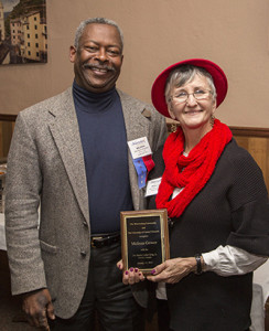 From left: Rick Solomon presented Melissa Gower with the 2015 Dr. Martin Luther King, Jr. Community Service Award at the monthly Greater Warrensburg Area Chamber of Commerce luncheon Wednesday, Jan. 14.
