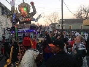 Terrence Arnold's cremated remains ride in the belly of the Chewbacchus idol in the Intergalactic Krewe of Chewbacchus parade Saturday in New Orleans.