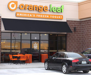 By Paul Joyner The owners of the new Orange Leaf frozen yogurt store in town plan to celebrate with a grand opening from noon to 11 p.m. Saturday in the strip center across from Wal-Mart.