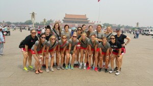 PHOTO SUBMITTED BY JENNIES VOLLEYBALL Jennies volleyball pose in front of the Forbidden City. Through the UCM Foundation, the team traveled to China to face international competition and take in the culture on an 11-day trip to Beijing.