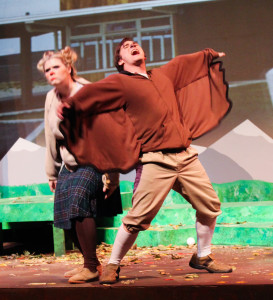 Gustav, played by Zach Craft, and Maple Cheeks, played by Hannah Michaelree, sing a jazz song to the young audience's delight. 