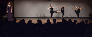 PHOTOS BY BRANDON BOWMAN / PHOTO EDITOR Nearing the end of the Faculty Showcase, Kristee Haney sings "Ombra Mai Fu" while Ashley Miller, Nellie Maple, and Claire Bessenbacher dance across the stage to tell the story of admiration for the shade of a plane tree.