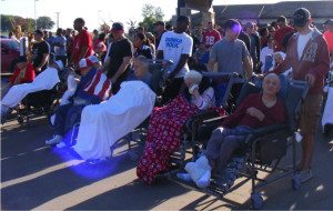 Volunteers and veterans wait to begin their Run for Freedom 5K walk Saturday at the Warrensburg Veterans Home. Around 75 veterans participated in the annual fundraising event.