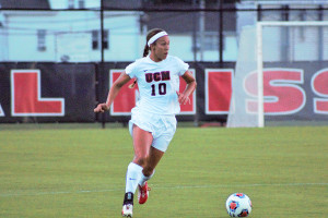 PHOTO BY LIZZIE RIDDER / PHOTOGRAPHER Junior defender Abby Rhodes scored the first of seven Central Missouri goals against Mary University Thursday, Sept. 10.