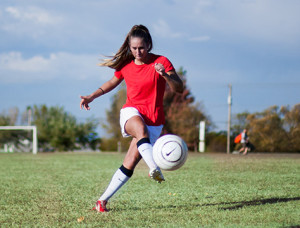 PHOTO BY BRANDON BOWMAN / PHOTO EDITOR Junior defender Abby Rhodes practices Tuesday, Oct. 20, at the South Recreation Complex.