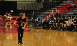 Junior Fort Hays guard Nikola Kacperska calls the next offensive set for the Tigers in the first half of a 59-50 victory over the Jennies at the Multipurpose Building Dec. 17. She finished with six points, nine rebounds and two assists. PHOTO BY ALEX AGUEROS. 