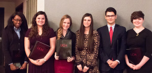 The six receipts of the Dr. Martin Luther King Jr. Freedom Scholarship. From left, Elexus Edwards, Aimee Ekstrom, Katherine Kim, Lindsay King,  Mathew Martinez and Kaitlyn Austin.