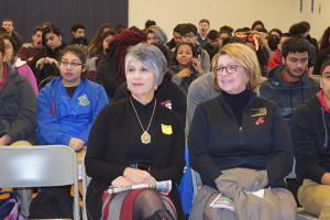 PHOTO SUBMITTED BY KANSAS CITY HISPANIC NEWS Monica Huffman and Vici Hughes were surrounded by college bound students who were excited that their school Alta Vista was a recipient of an exclusive Cesar Chavez Scholarship worth $12,500.00.