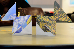 PHOTO BY MARIE NABORS / PHOTOGRAPHER Students Katie Oparnico and Shannon Commerford made origami Saturday at the All Things Japanese event in Union 236.