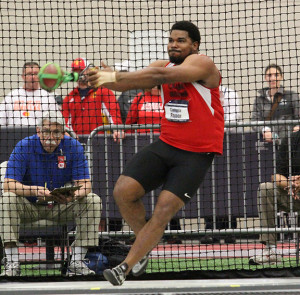 PHOTO SUBMITTED BY UCM ATHLETICS Senior thrower Caniggia Raynor took home second place in the weight throw with a mark of 70-10 on day one of the 2016 D-II Indoor Track and Field National Championships Friday, March 11.