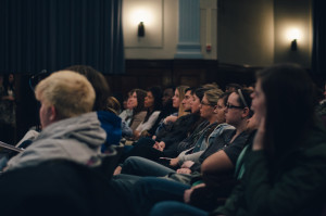 UCM students listen to Sabrina Butler in Hendricks Hall. 