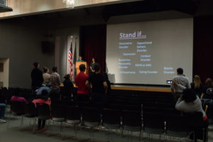 PHOTO BY ANDREA LOPEZ / MULTIMEDIA EDITOR A New Jersey based organization called Attitudes in Reverse presented an exhibit in the Student Recreation and Wellness Center Tuesday afternoon to raise awareness of mental health and suicide prevention. 