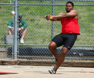 PHOTO SUBMITTED BY UCM ATHLETICS At the Emporia State Relays on Saturday, March 2, senior thrower Caniggia Raynor broke the school record in the hammer throw with a mark of 223 feet and 10 inches.