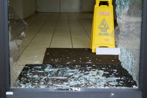 PHOTO BY BRANDON BOWMAN / PHOTO EDITOR The broken door that was found at the front entrance of the Shiloh Missionary Baptist Church on N. Main St.