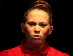 Nina Lopez, playing Bimbi, has a moment of serious contemplation as she looks at Michelangelo’s "David" during “Full Frontal Nudity” at the Department of Theatre and Dance’s One-Acts in Nickerson BlackBox. 