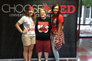 PHOTO SUBMITTED BY APERIENDAE PENFIELD Aperiendae Penfield (far left), with her friends Scout Mason (middle) and Erica McCann (right) pose for a photo at a Spotlight event during Week of Welcome.