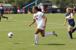 PHOT SUBMITTED BY AARON MESSICK/UCM PHOTO SERVICES Redshirt sophomore Jada Scott scored her first goal of the season in the 69th minute if the Augustana game Saturday, Sept. 3.