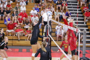 PHOTO SUBMITTED BY UCM PHOTO SERVICES Junior Molly Lawrence racked up 7 kills, 2 blocks and an ace in the Jennies sweep of Pittsburg State Saturday, Sept. 24, at home. 