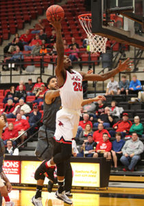 PHOTO SUBMITTED BY UCM PHOTO SERVICES Senior forward Marquiez Lawrence scored 10 points and added a team-high eight rebounds during the Mules exhibition game against Arkansas Friday, Oct. 28. 